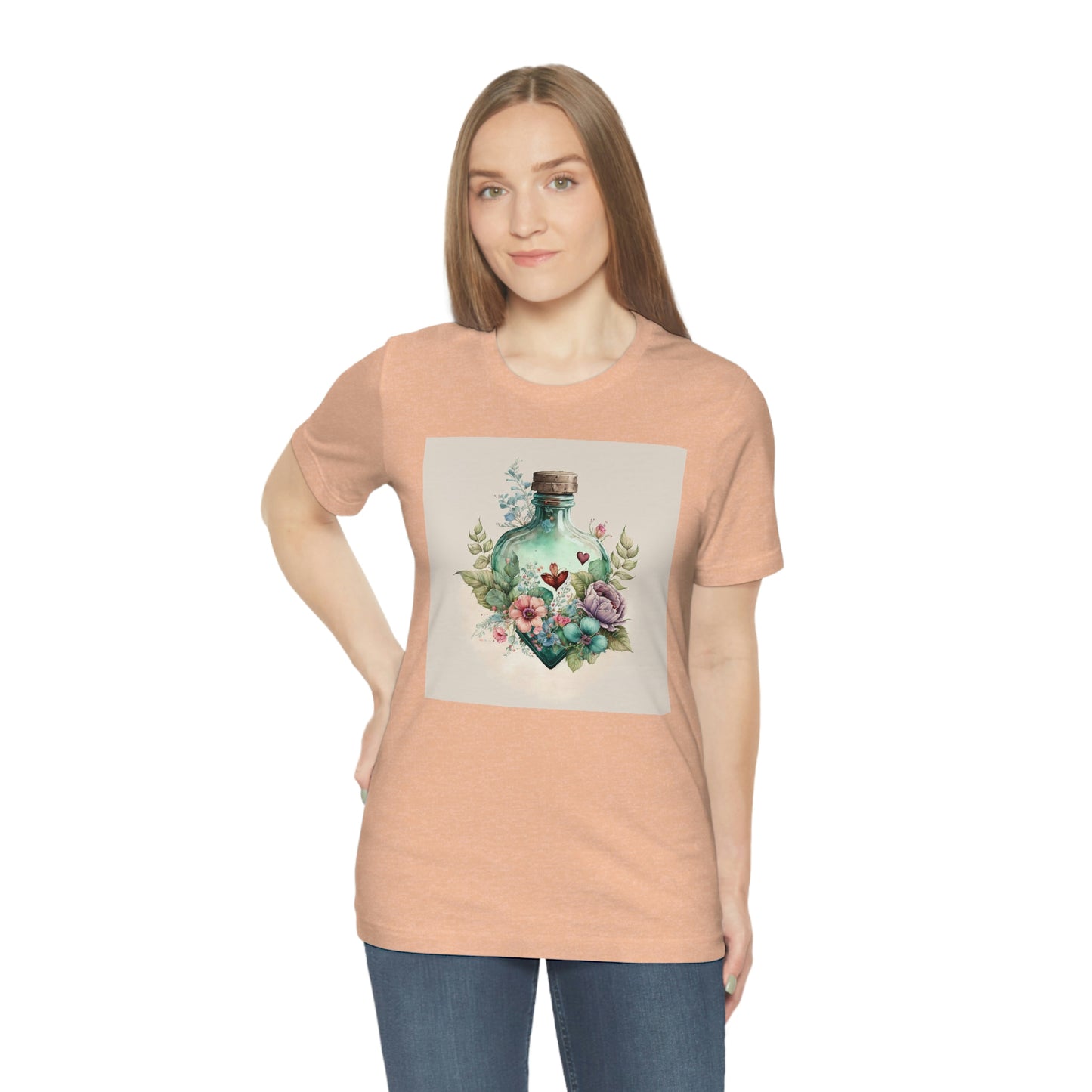 Vintage Bottle Floral Unisex Jersey Short Sleeve Tee