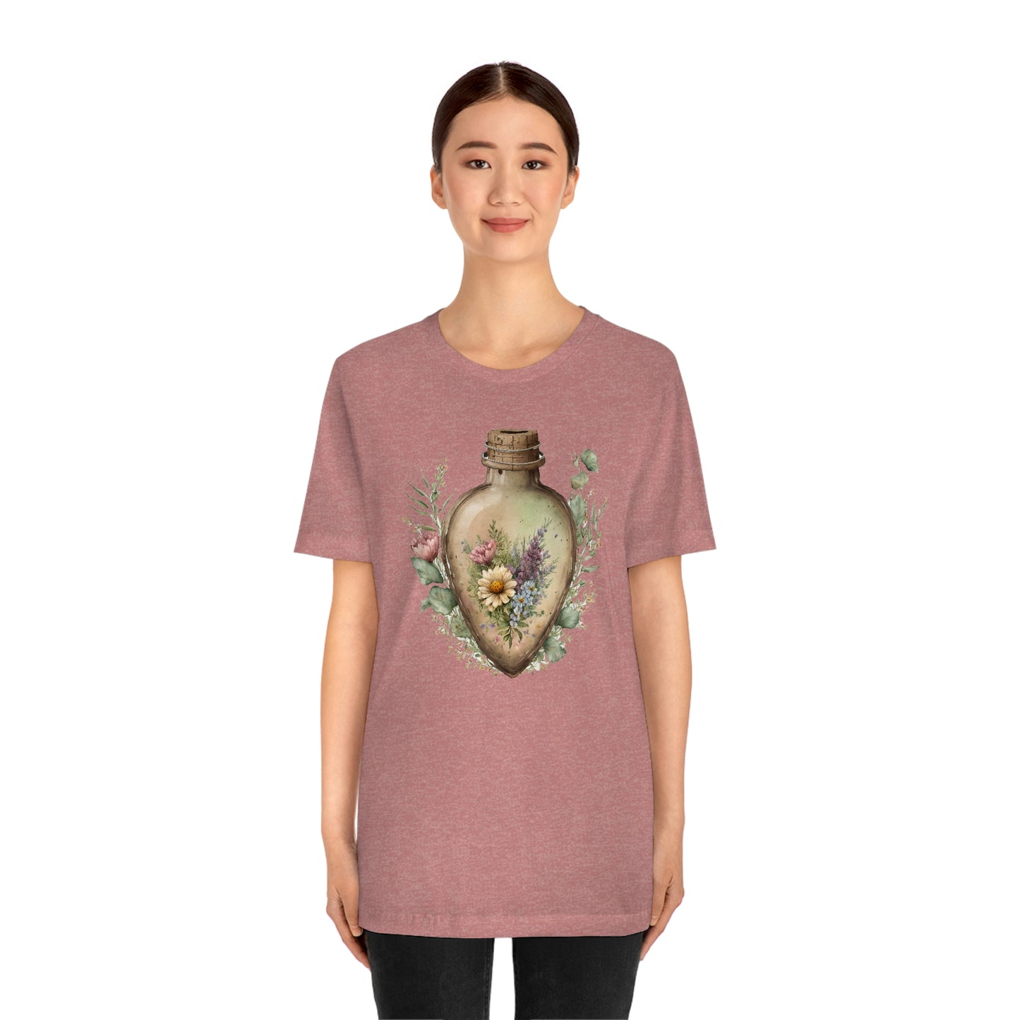 Vintage Bottle Floral Unisex Jersey Short Sleeve Tee