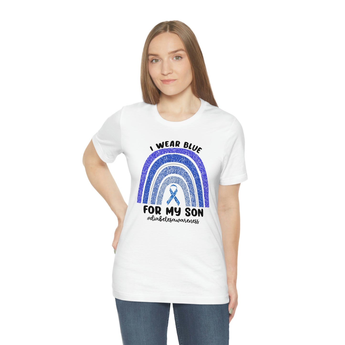 I Wear Blue For My Son Diabetes Awareness Print Unisex Jersey Short Sleeve Tee