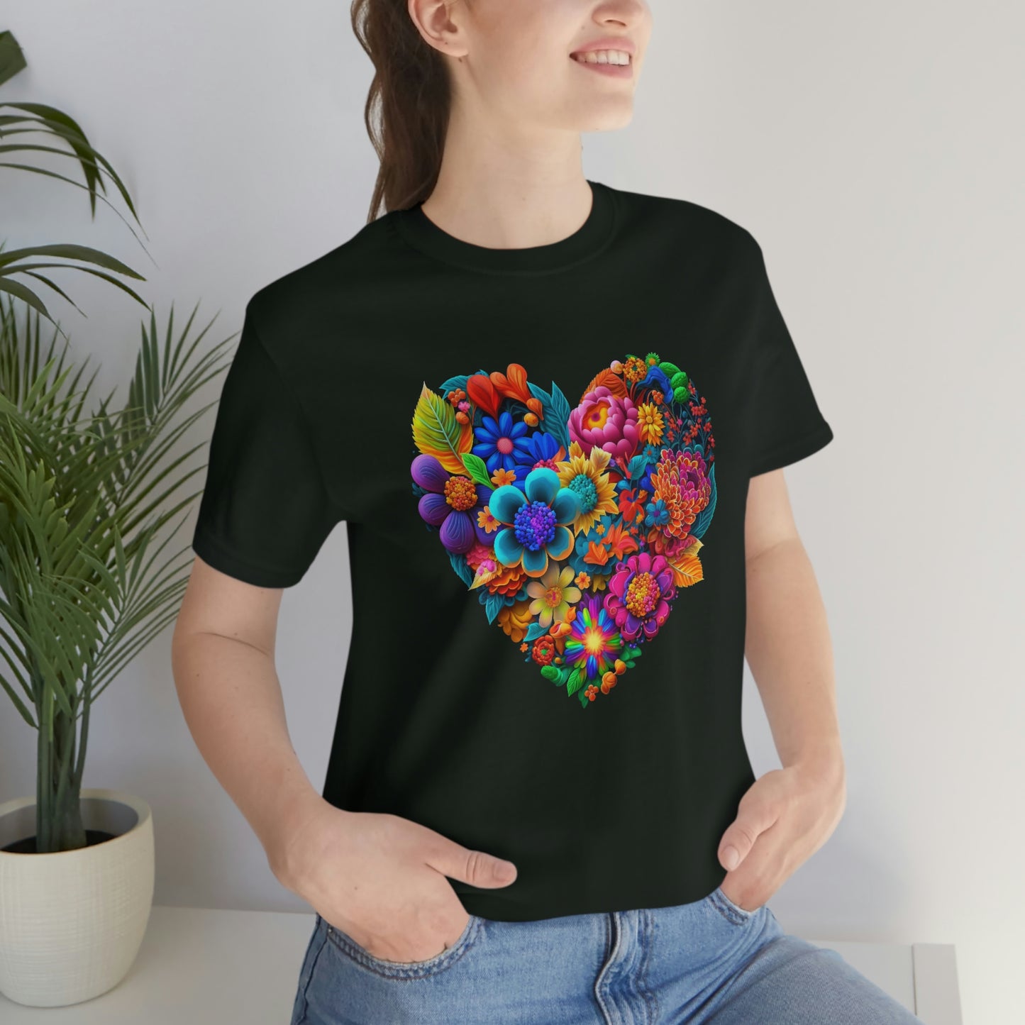 Bright Floral Heart Unisex Jersey Short Sleeve Tee