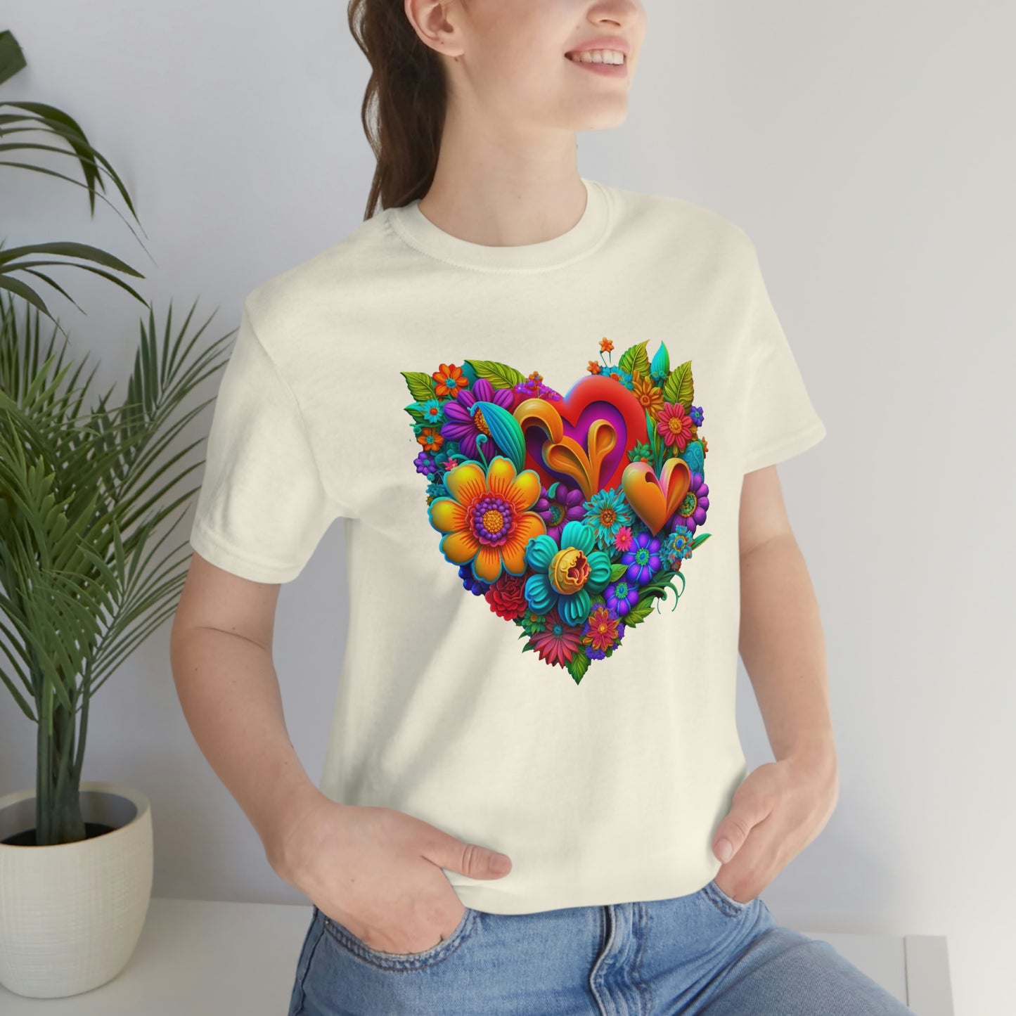 Bright Floral Heart Unisex Jersey Short Sleeve Tee