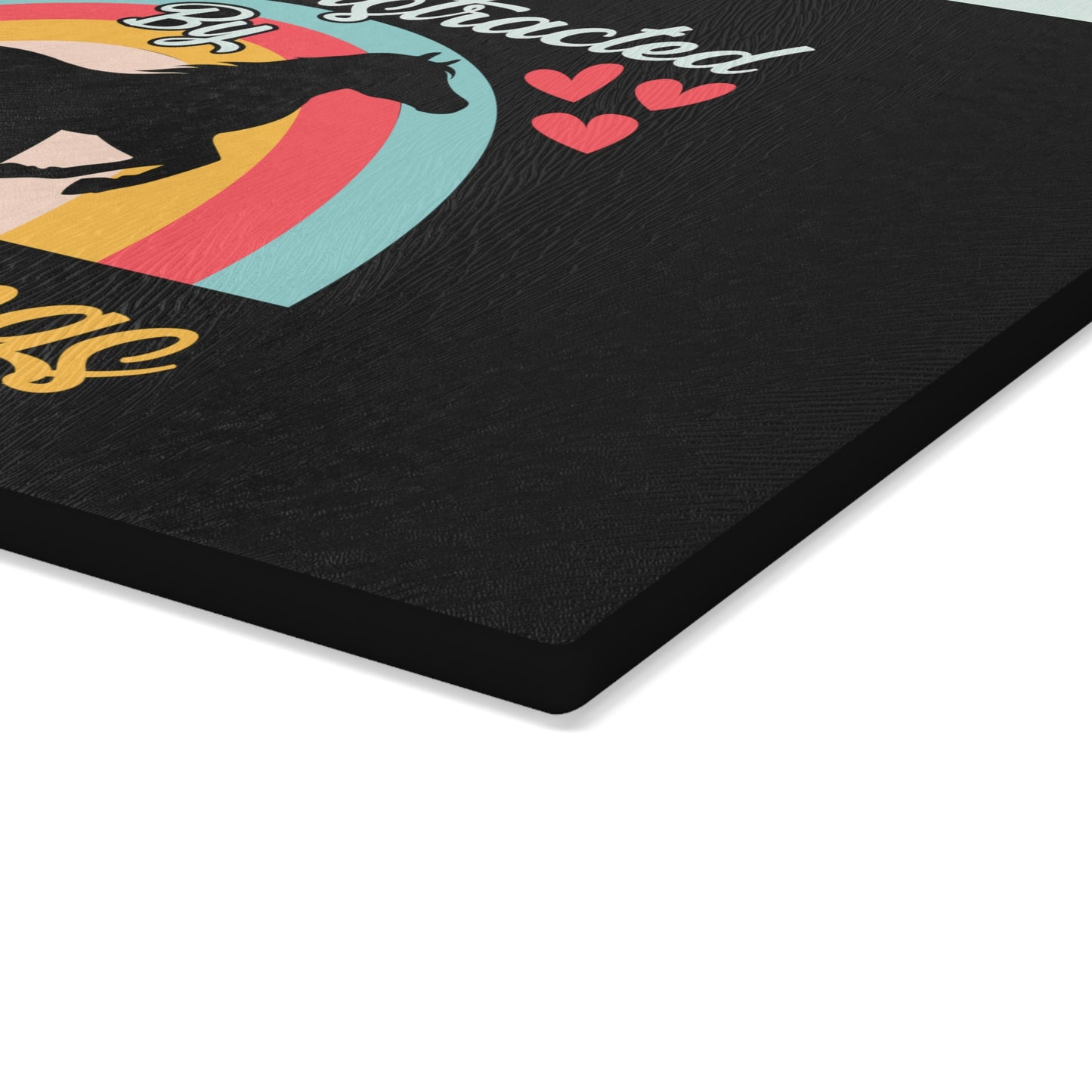 Easily Distracted by Horse and Dogs Glass Cutting Board