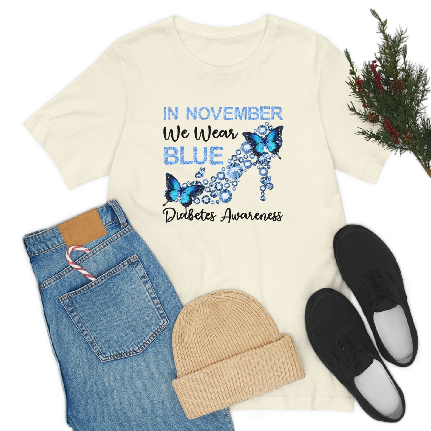 In November We Wear Blue Diabetes Awareness Print Unisex Jersey Short Sleeve Tee