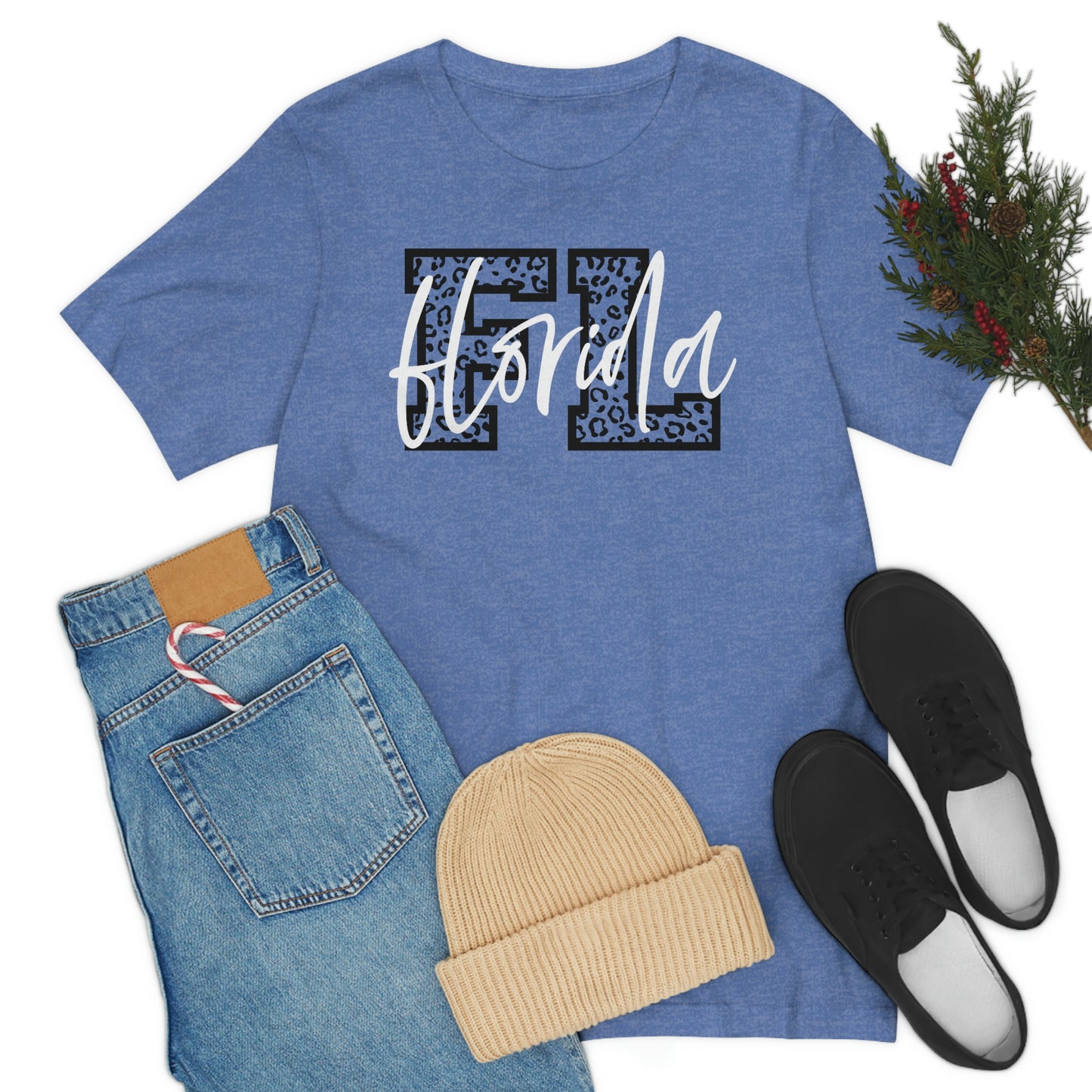 Florida FL Leopard Print With White Script Short Sleeve T-shirt