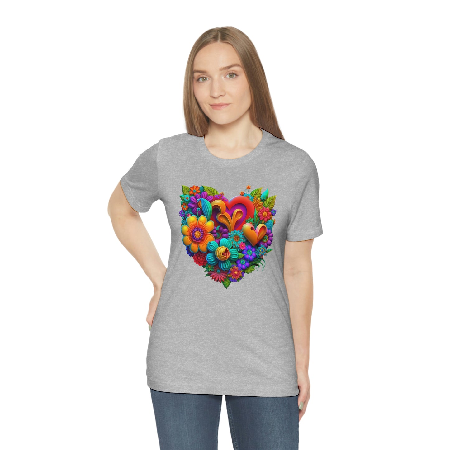 Bright Floral Heart Unisex Jersey Short Sleeve Tee