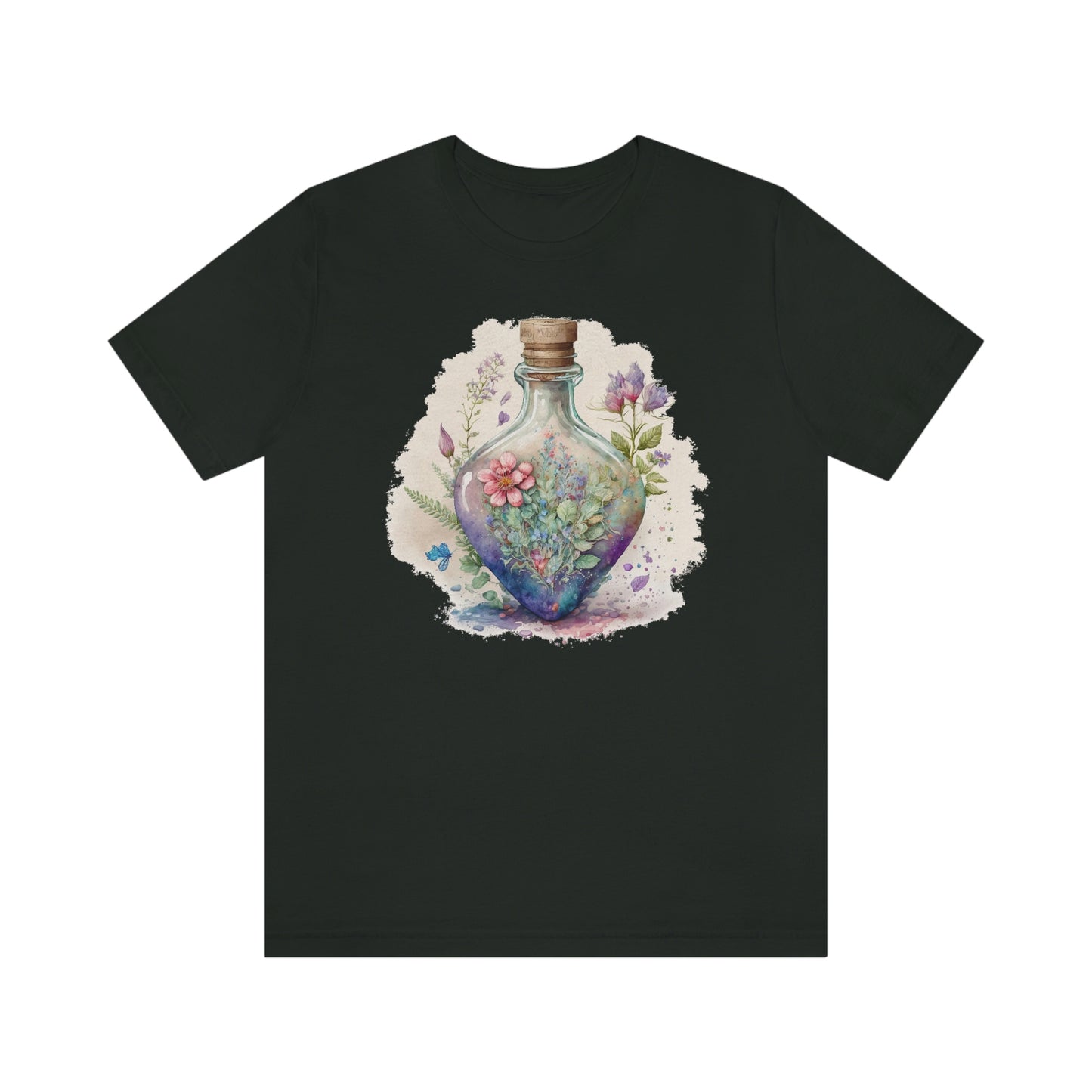 Vintage Bottle Floral Unisex Jersey Short Sleeve Tee