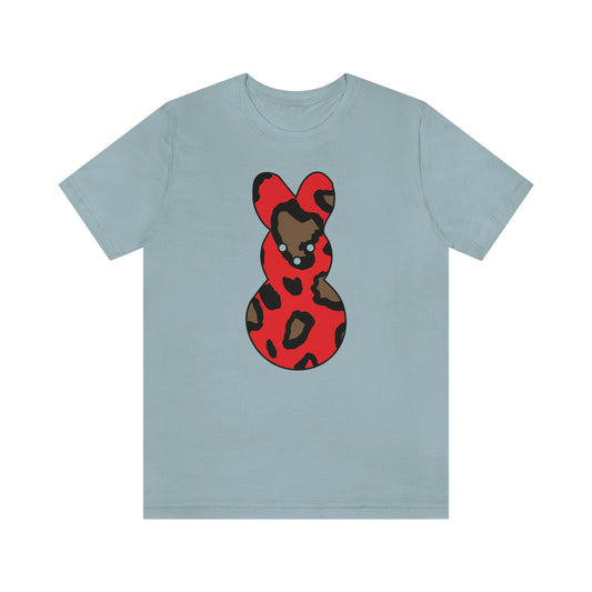 Red Leopard Print Bunny Easter Spring Print Unisex Jersey Short Sleeve Tee