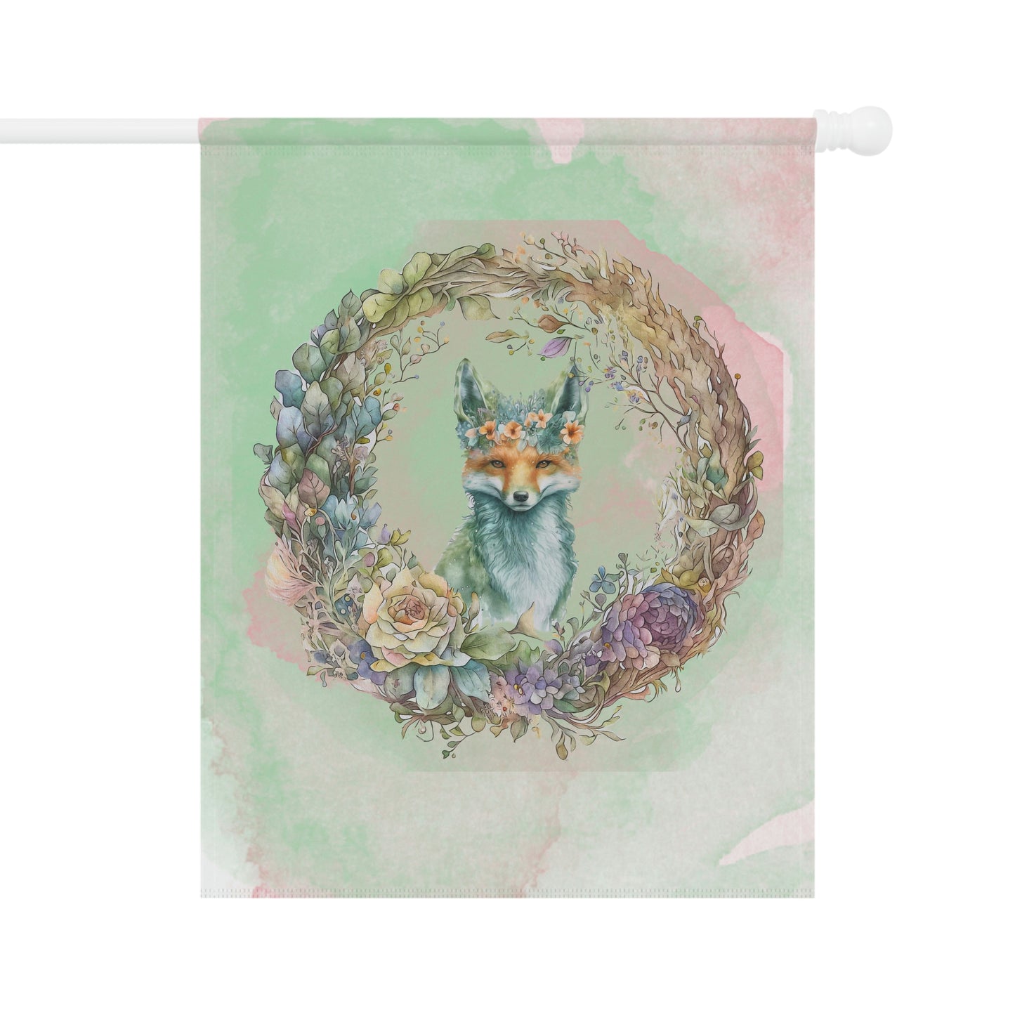 Fox in Wreath Watercolor Garden & House Banner