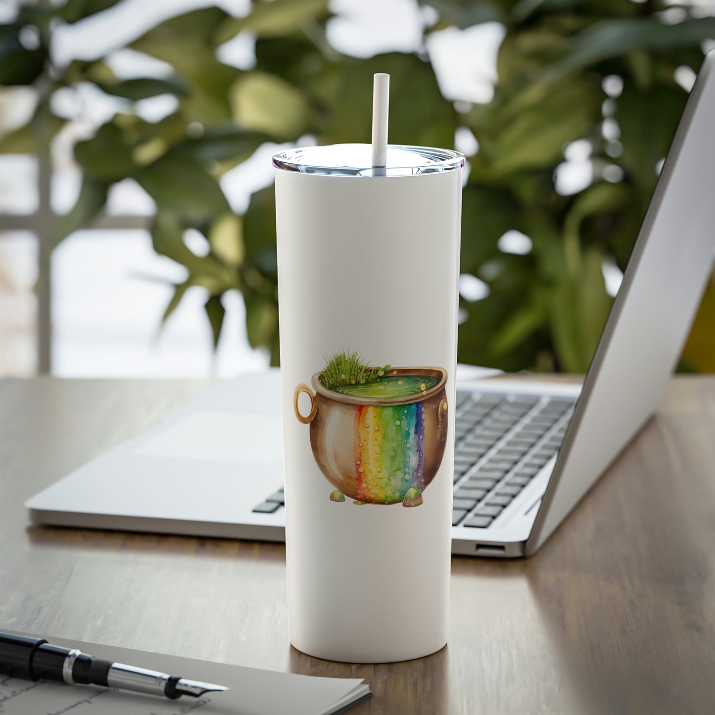 St. Patrick's Day Pot of Gold Skinny Steel Tumbler with Straw, 20oz