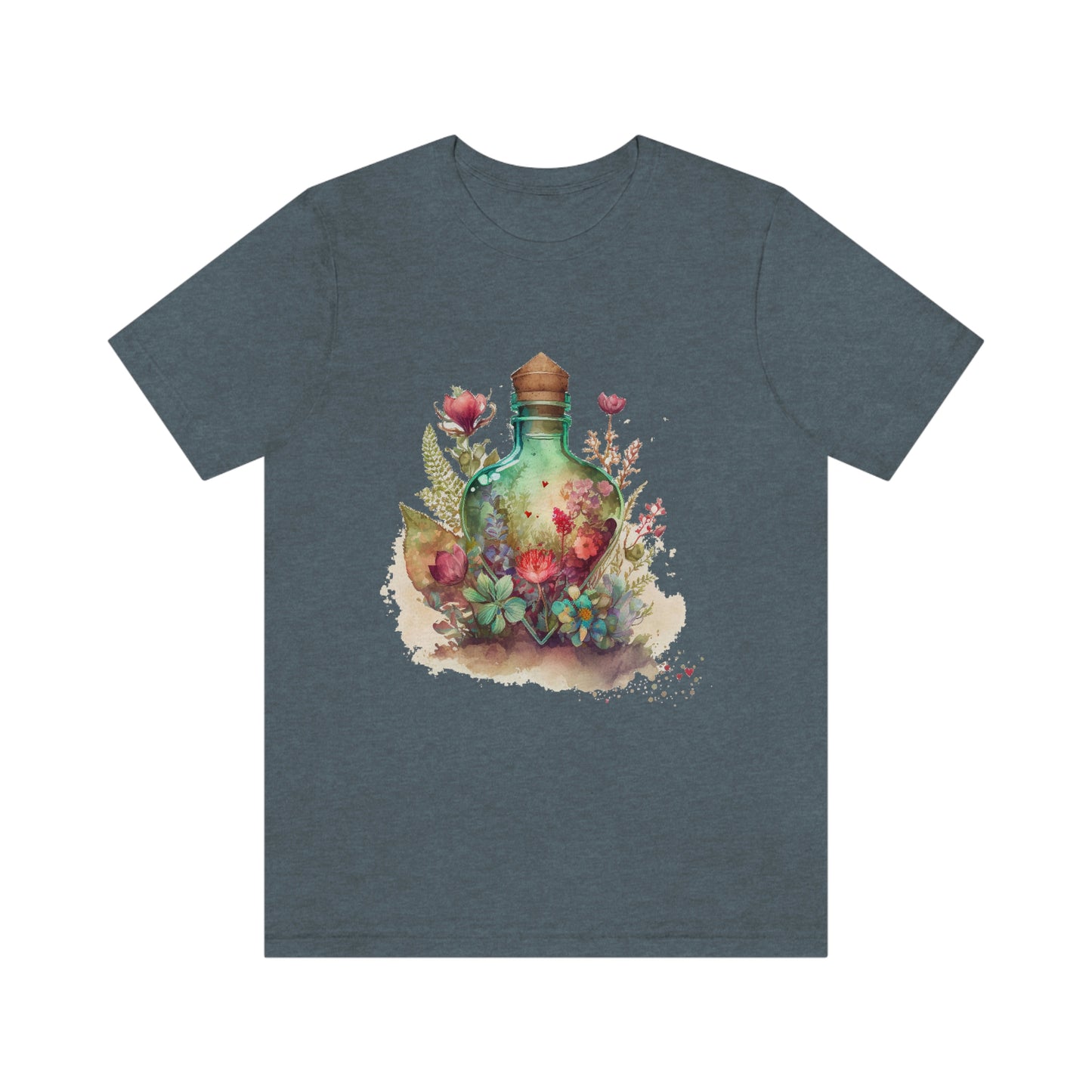 Vintage Bottle Floral Unisex Jersey Short Sleeve Tee