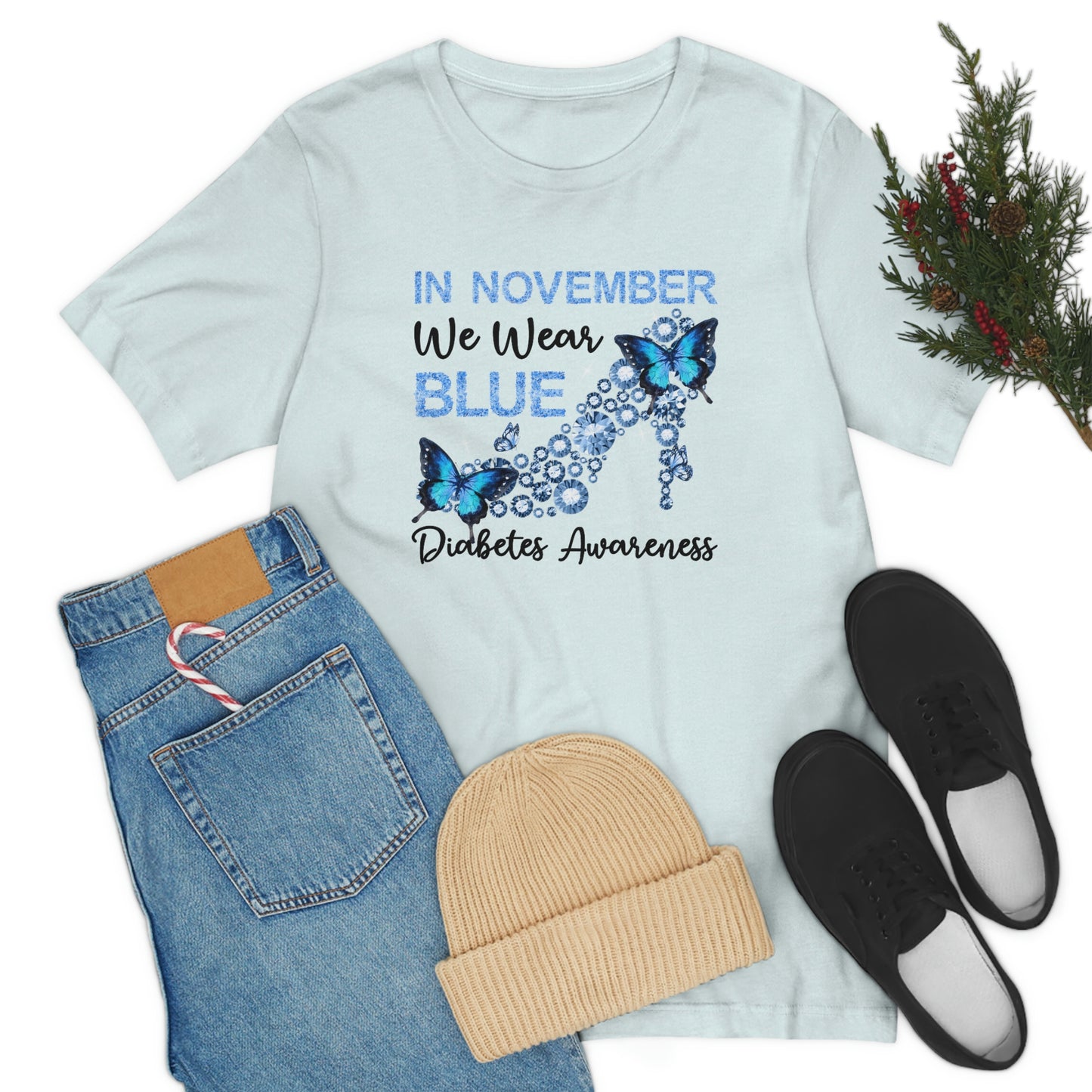 In November We Wear Blue Diabetes Awareness Print Unisex Jersey Short Sleeve Tee