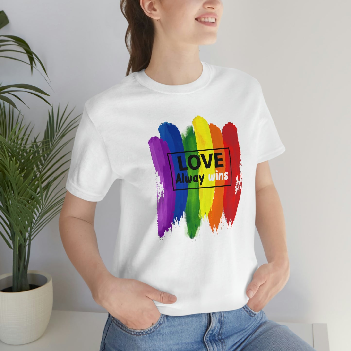 Love Always Wins LGBTQIA Print Unisex Jersey Short Sleeve Tee