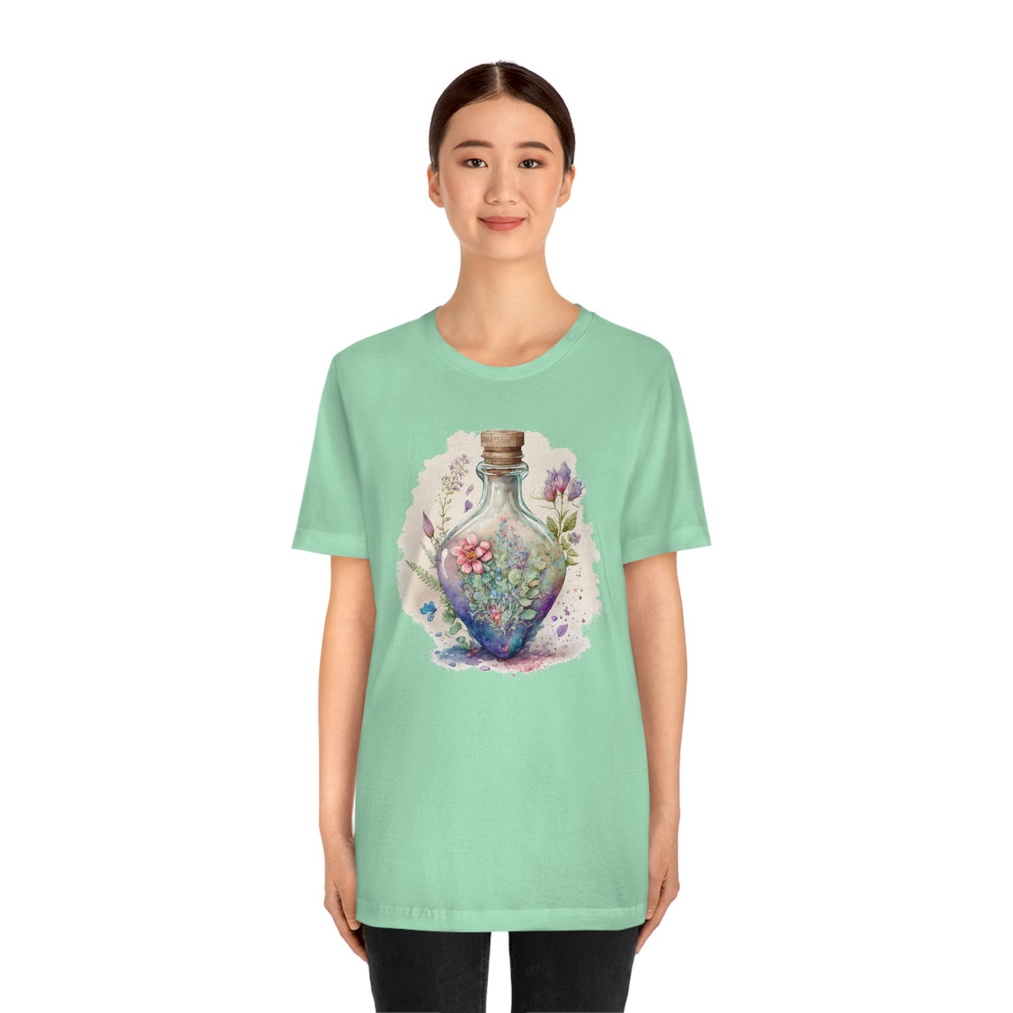 Vintage Bottle Floral Unisex Jersey Short Sleeve Tee