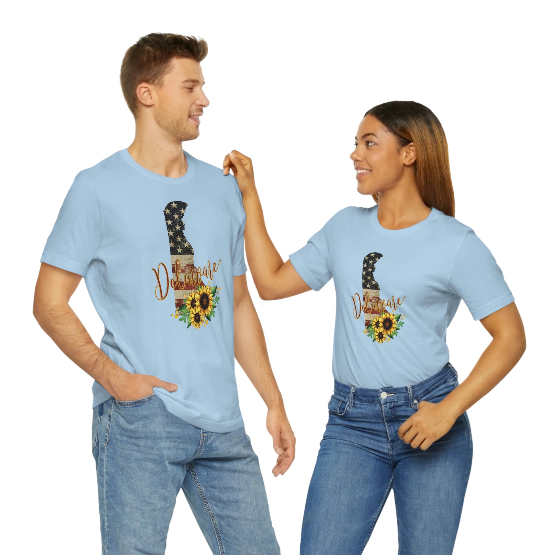 Delaware Flag Design with Sunflower Short Sleeve T-shirt