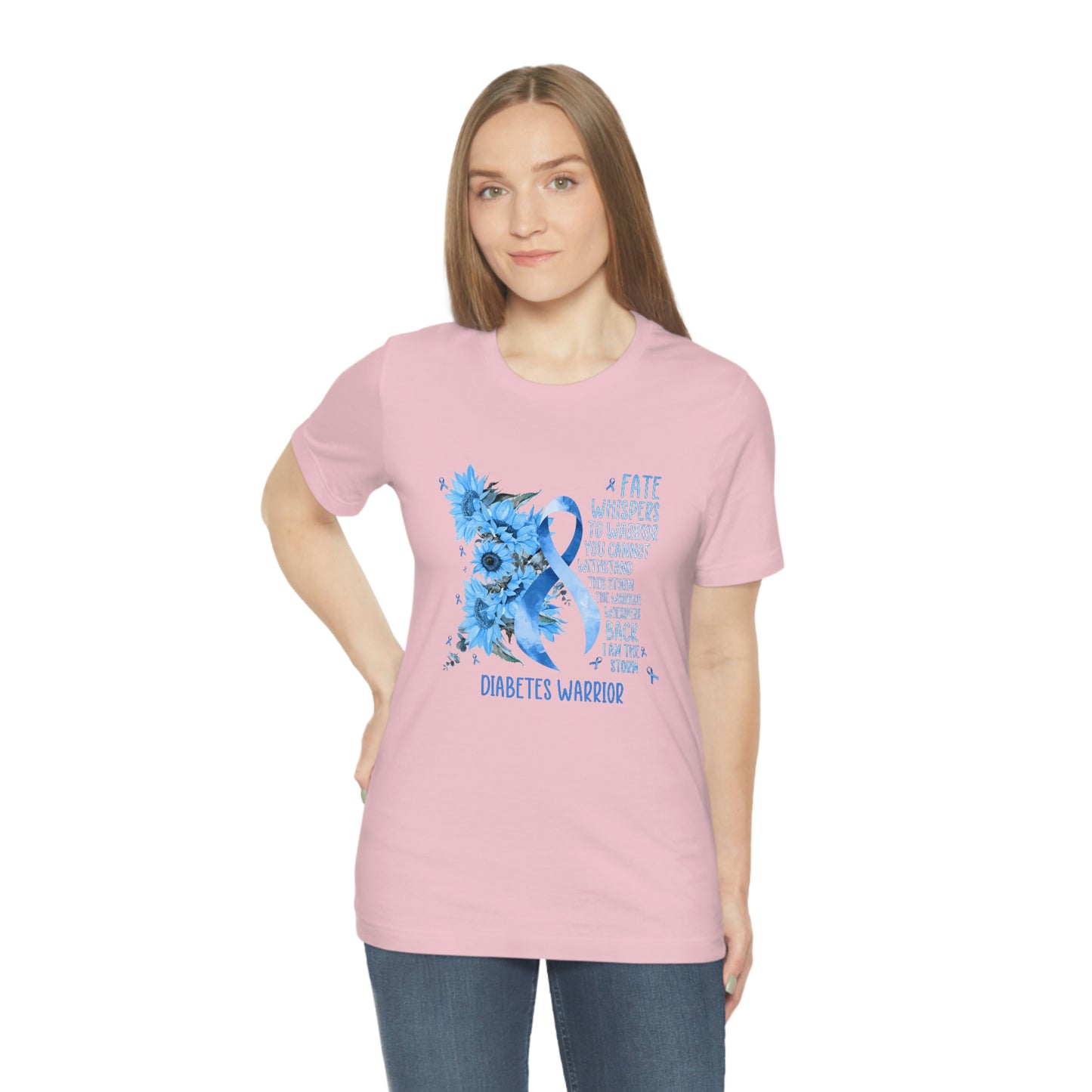 Fate Whispers to the Warrior Diabetes Awareness Print Unisex Jersey Short Sleeve Tee