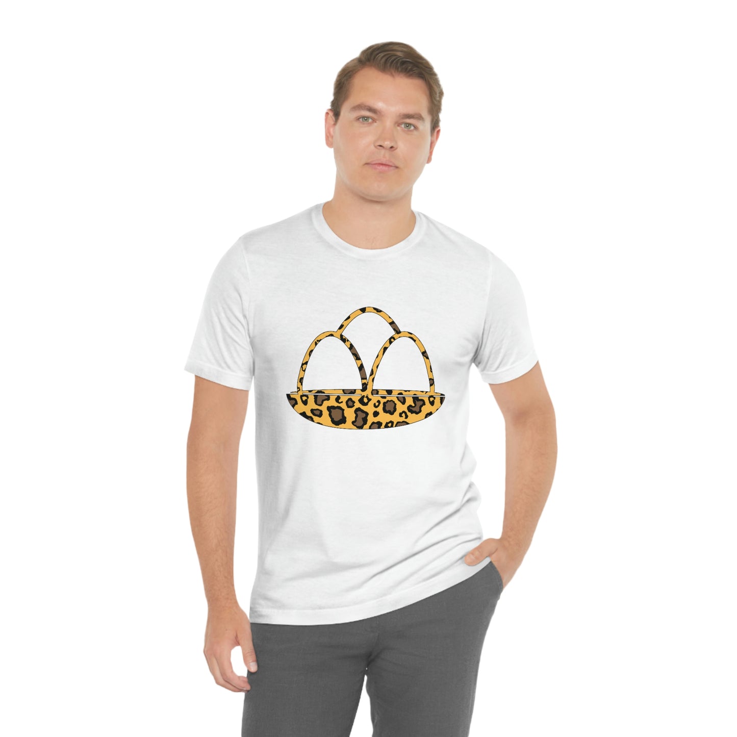 Leopard Print Egg Basket Spring Easter Unisex Jersey Short Sleeve Tee