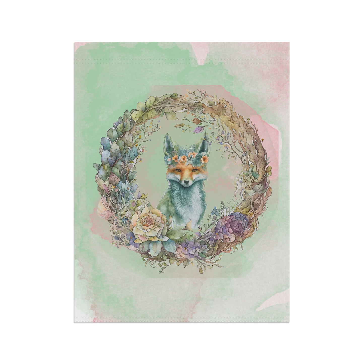 Fox in Wreath Watercolor Garden & House Banner