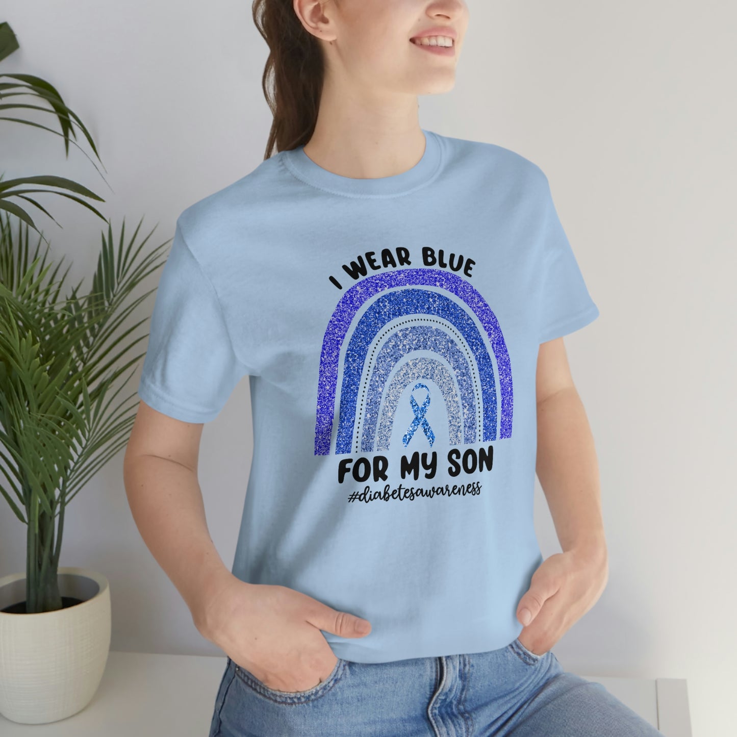 I Wear Blue For My Son Diabetes Awareness Print Unisex Jersey Short Sleeve Tee