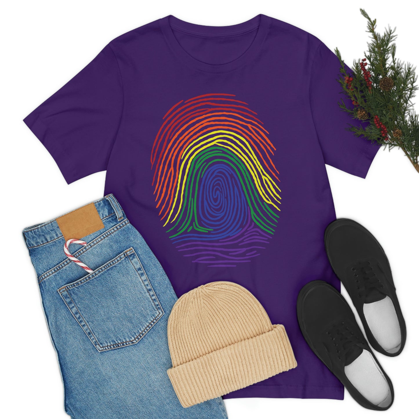 Fingerprint Rainbow Colors LGBTQIA Unisex Jersey Short Sleeve Tee