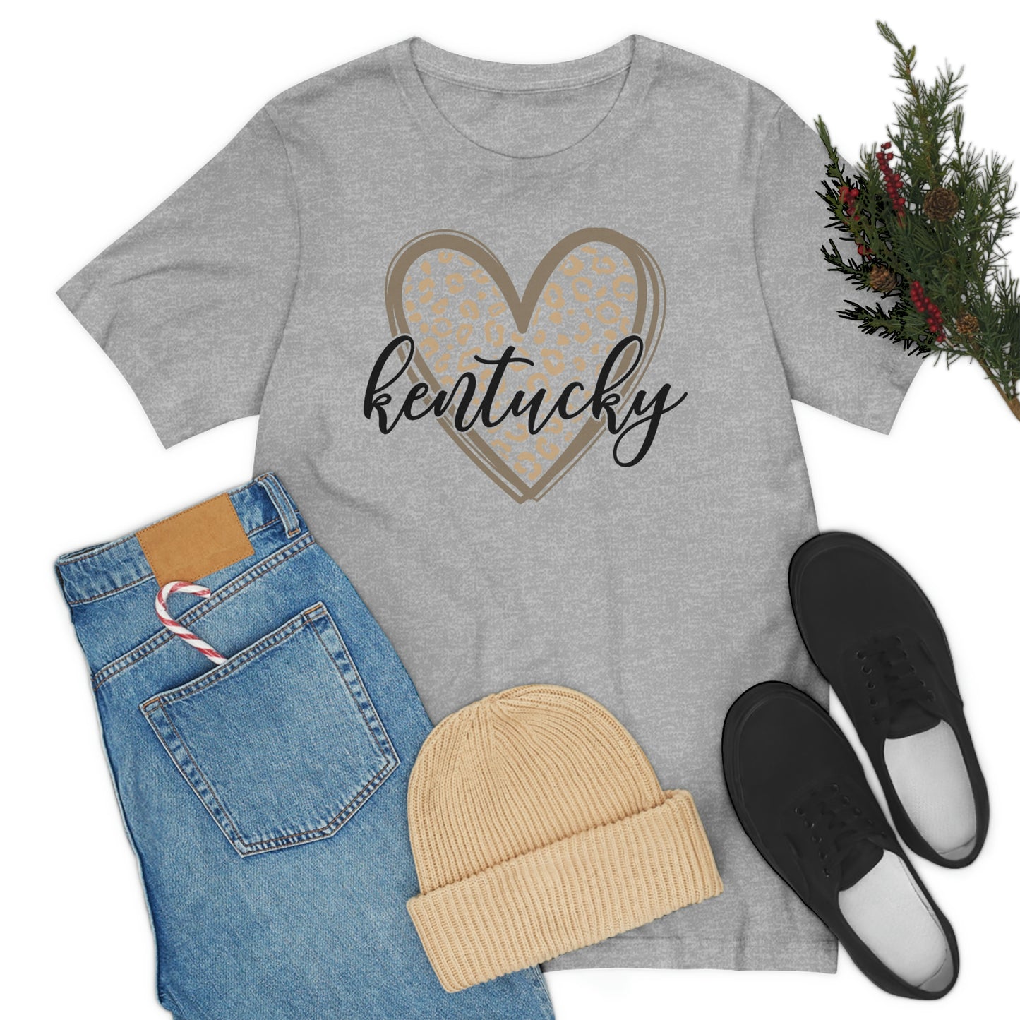 Kentucky Gold Leopard Heart Black Script Short Sleeve T-shirt