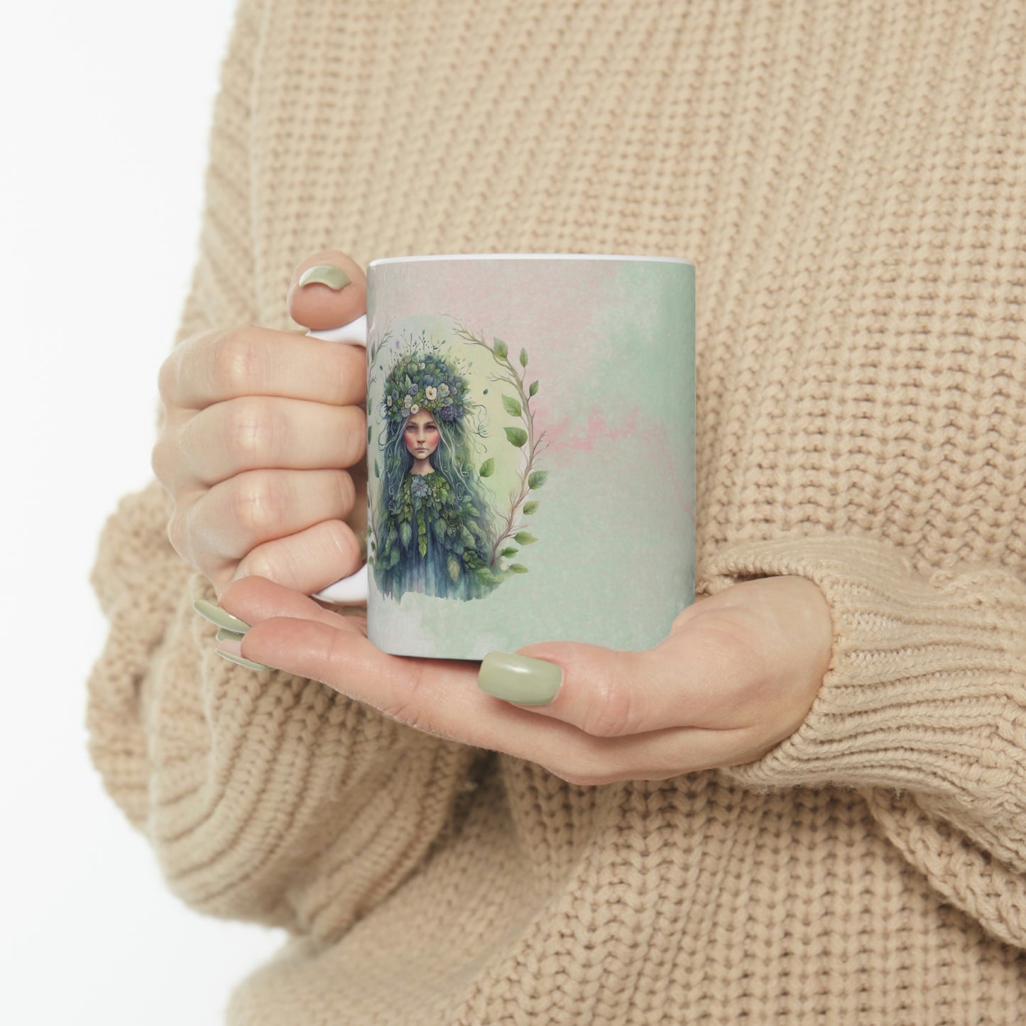Girl in Flowers Watercolor Ceramic Mug 11oz