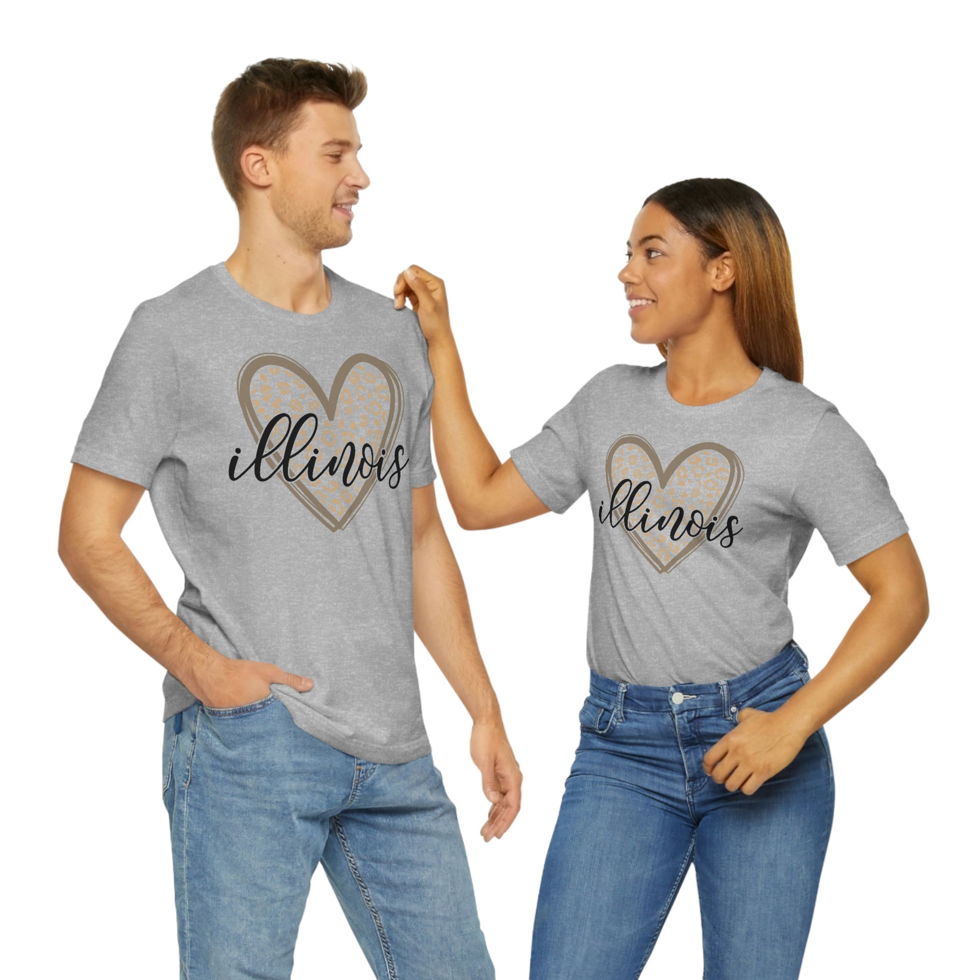 Illinois Gold Leopard Heart Black Script Short Sleeve T-shirt