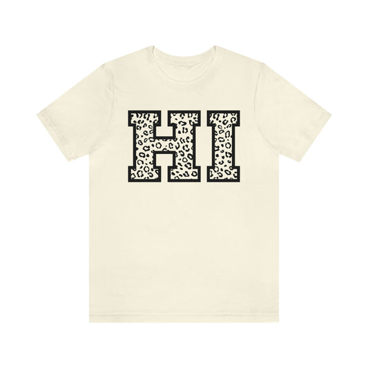 Hawaii HI Leopard Print Letters Short Sleeve T-shirt