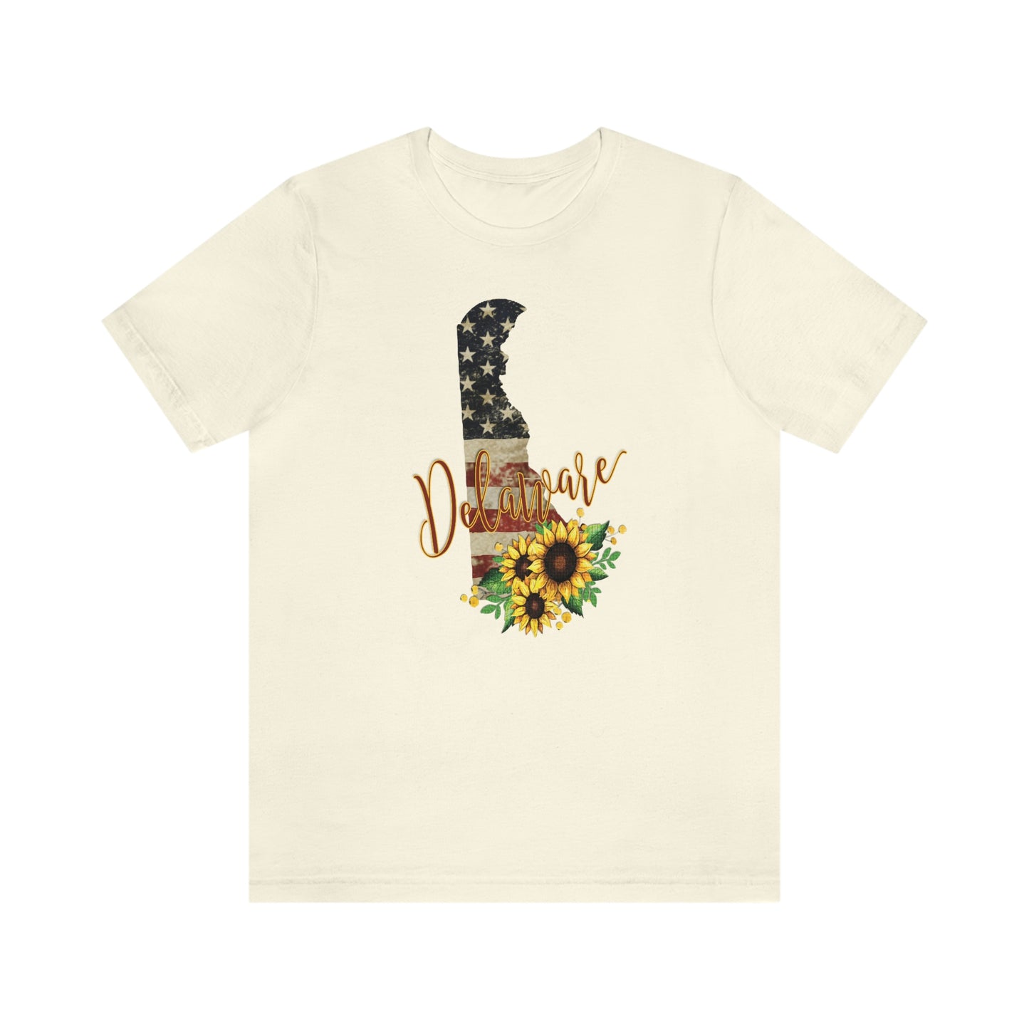 Delaware Flag Design with Sunflower Short Sleeve T-shirt