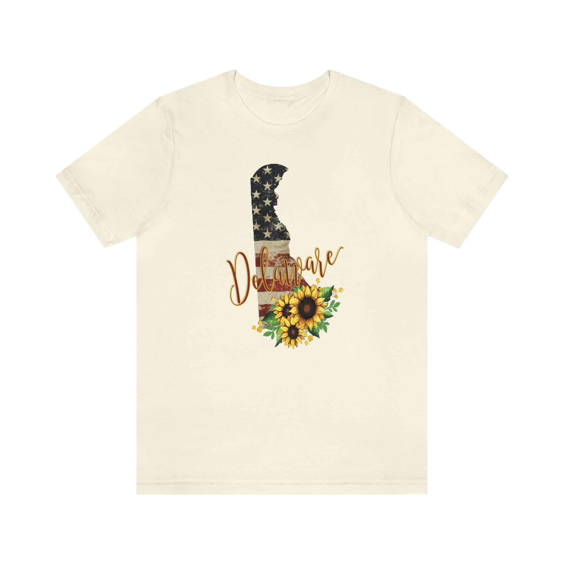 Delaware Flag Design with Sunflower Short Sleeve T-shirt