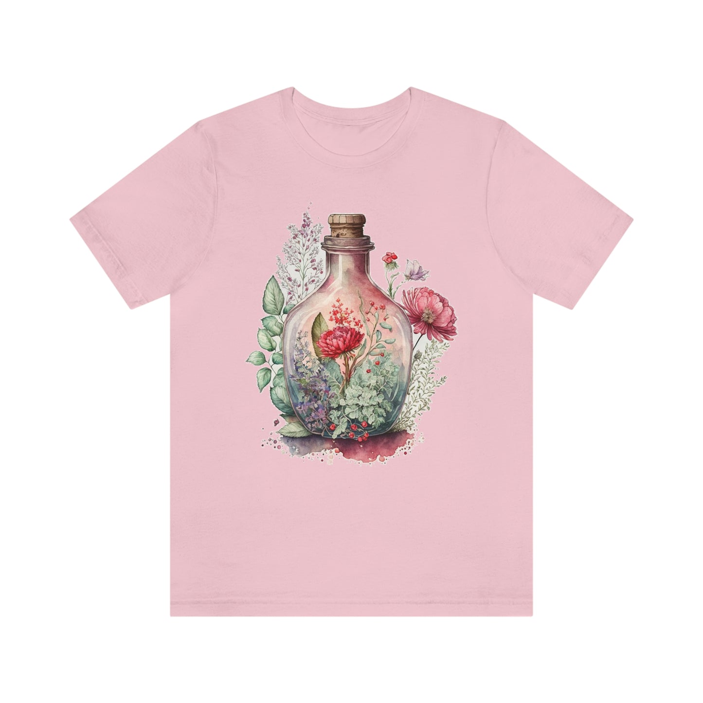 Vintage Bottle Floral Unisex Jersey Short Sleeve Tee