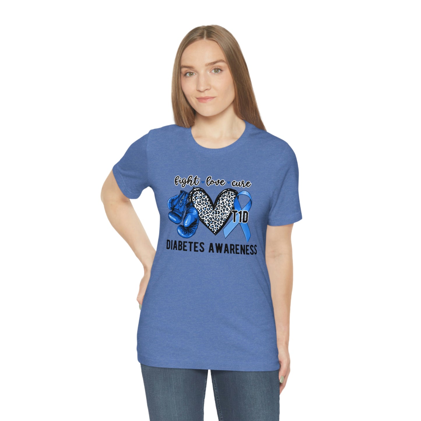 Fight Love Cure T1D Diabetes Awareness Print Unisex Jersey Short Sleeve Tee