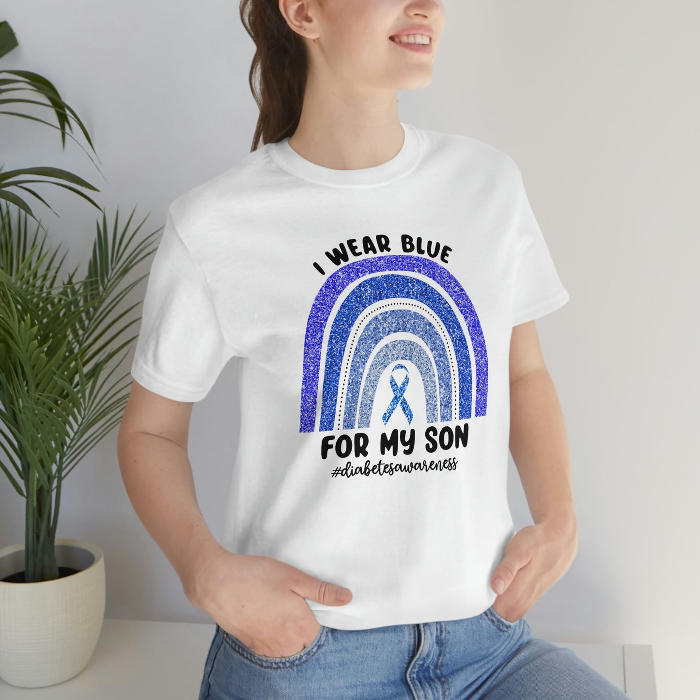 I Wear Blue For My Son Diabetes Awareness Print Unisex Jersey Short Sleeve Tee