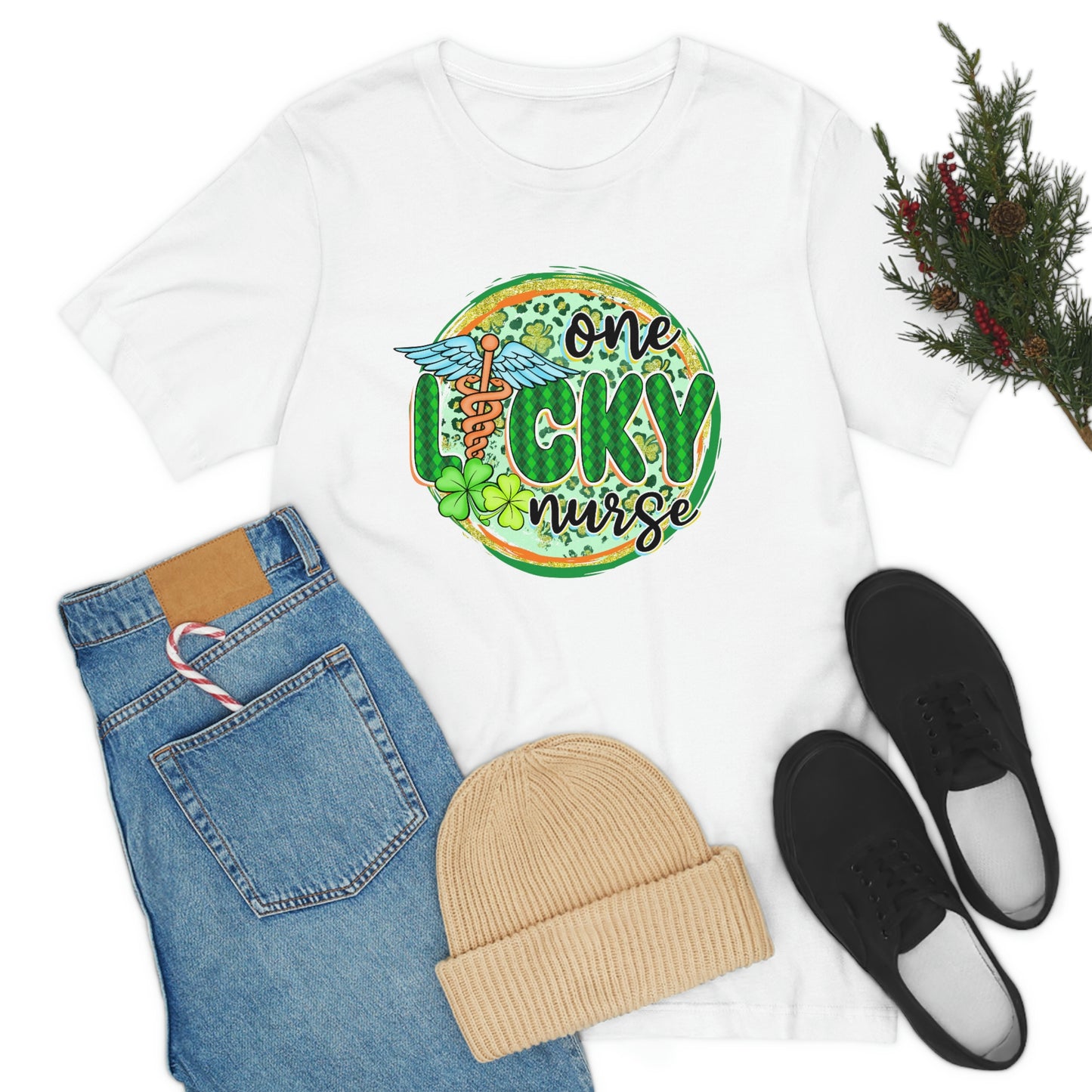 One Lucky Nurse Caduceus St. Patrick's Day Unisex Jersey Short Sleeve Tee