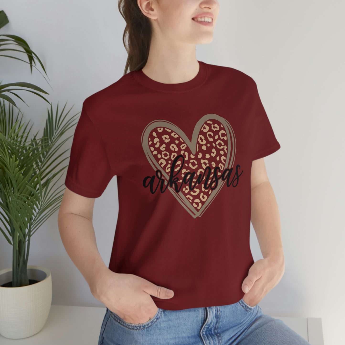 Arkansas Heart Leopard Print US Flag Unisex Jersey Short Sleeve Tee Tshirt T-shirt