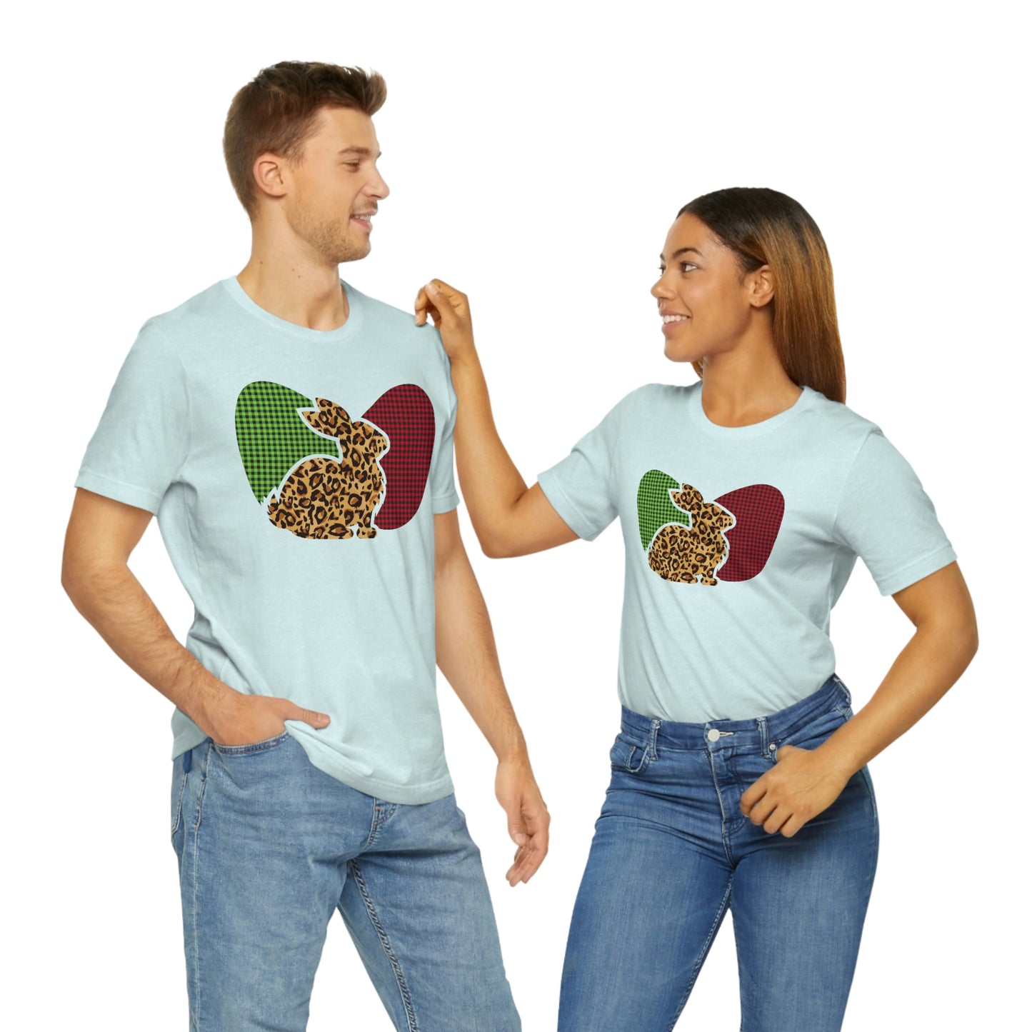 Leopard Print Plaid Eggs Easter Spring Print Unisex Jersey Short Sleeve Tee