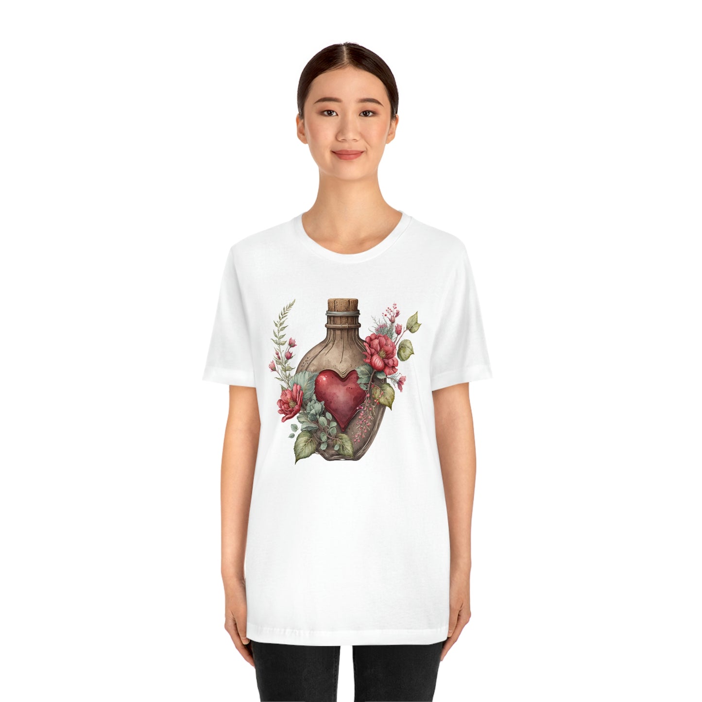 Vintage Bottle Floral Unisex Jersey Short Sleeve Tee