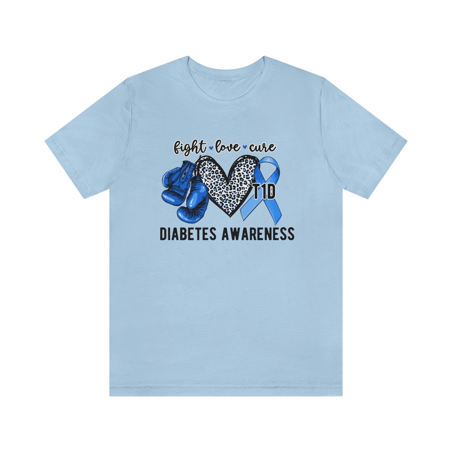 Fight Love Cure T1D Diabetes Awareness Print Unisex Jersey Short Sleeve Tee