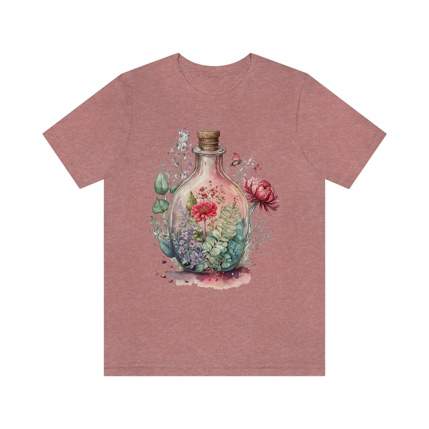 Vintage Bottle Floral Unisex Jersey Short Sleeve Tee