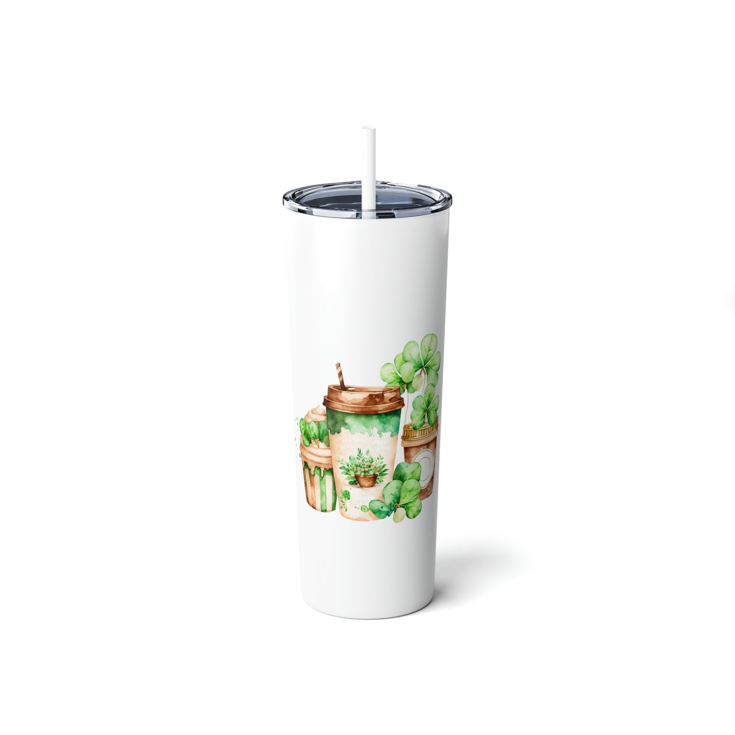 Irish Coffee St. Patrick's Day Skinny Steel Tumbler with Straw, 20oz