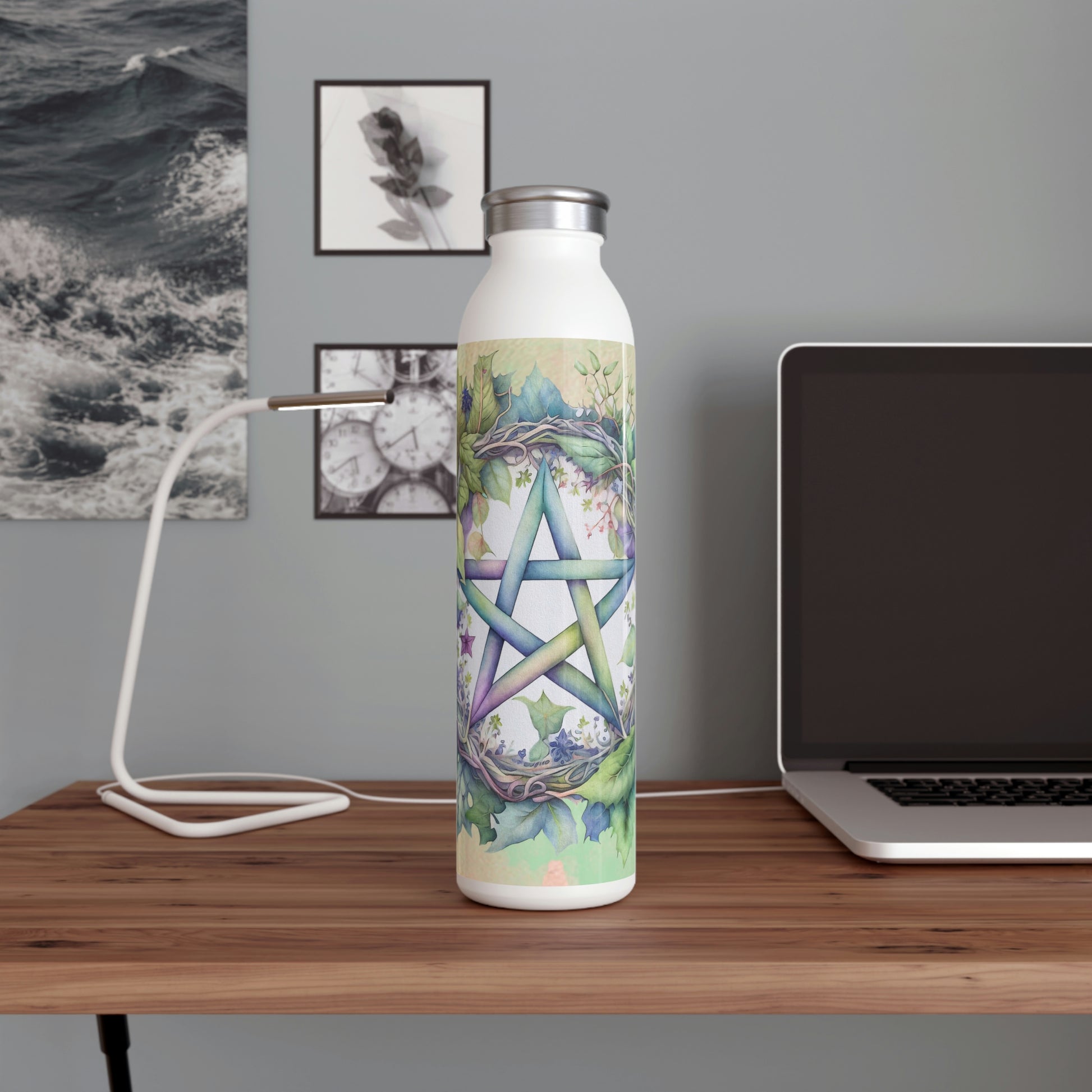 Spring Pentacle Watercolor Slim Water Bottle