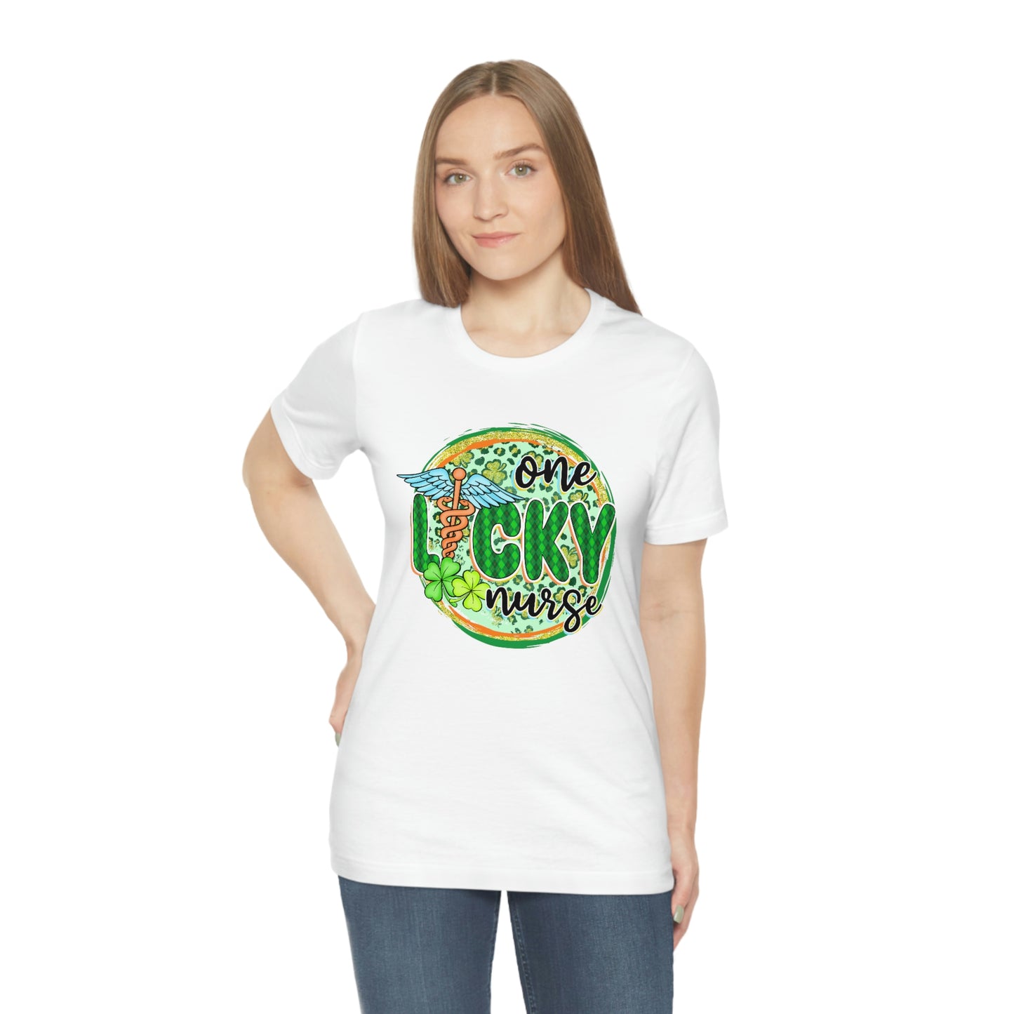 One Lucky Nurse Caduceus St. Patrick's Day Unisex Jersey Short Sleeve Tee