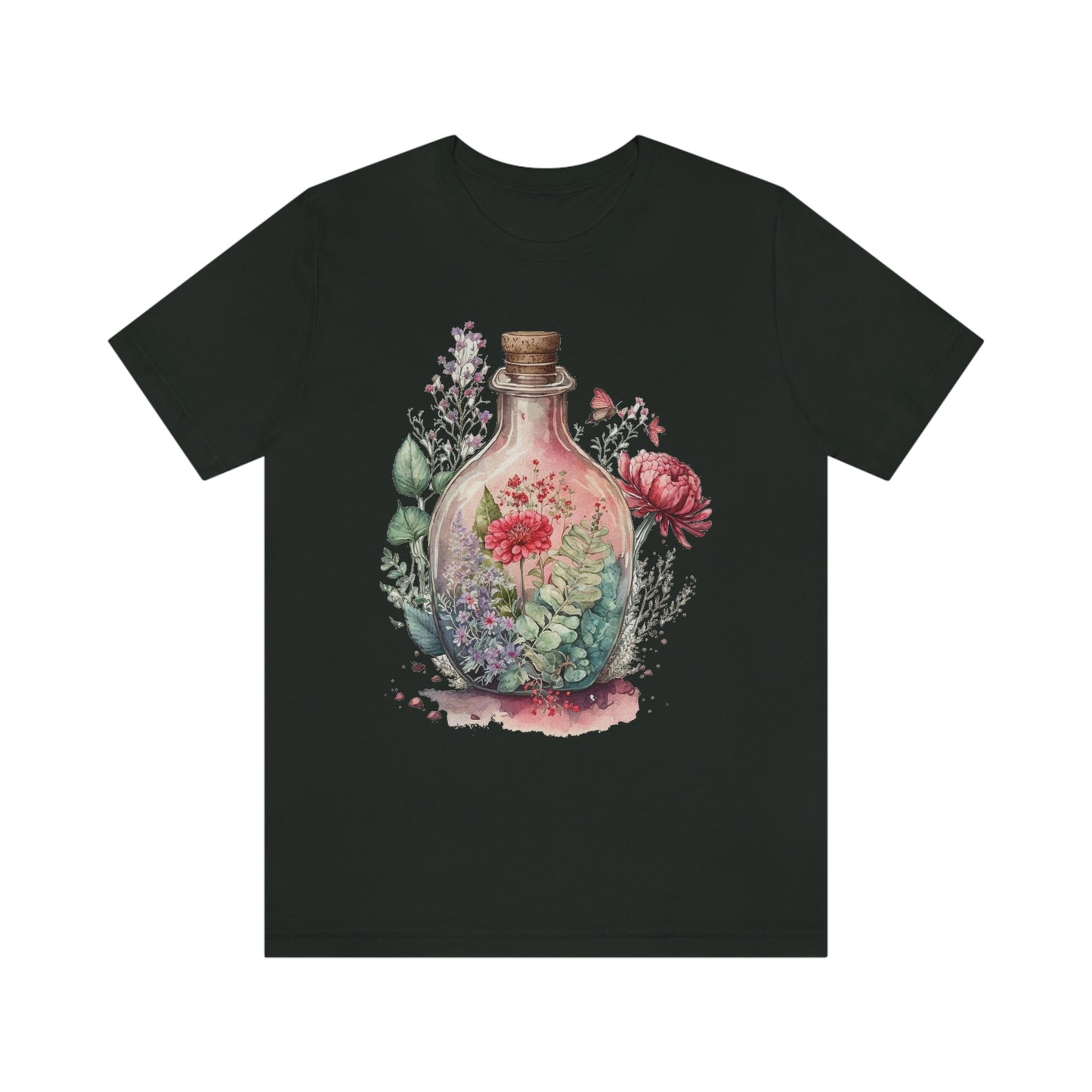 Vintage Bottle Floral Unisex Jersey Short Sleeve Tee