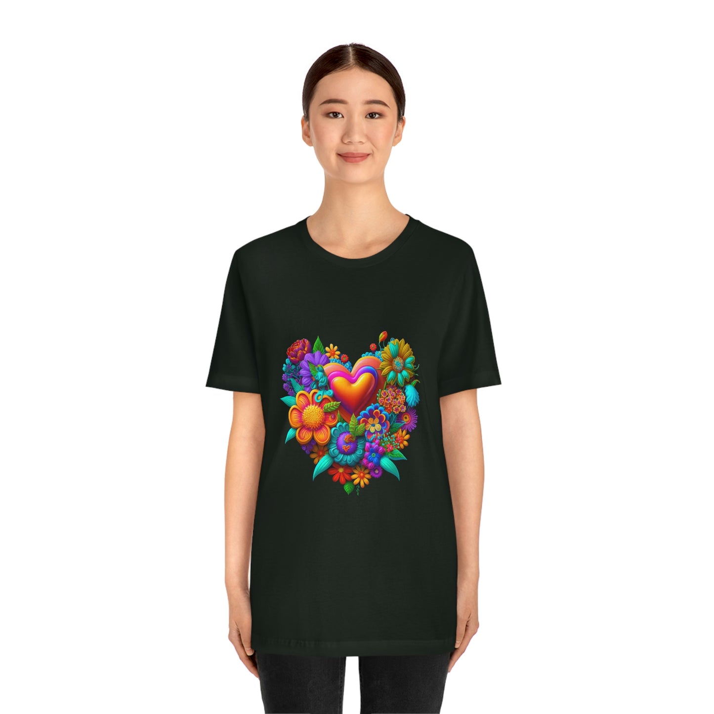Bright Floral Heart Unisex Jersey Short Sleeve Tee