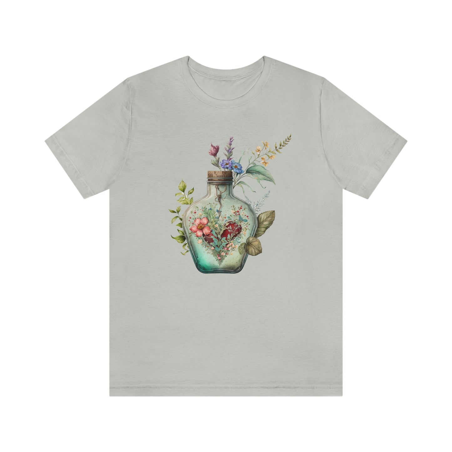 Vintage Bottle Floral Unisex Jersey Short Sleeve Tee