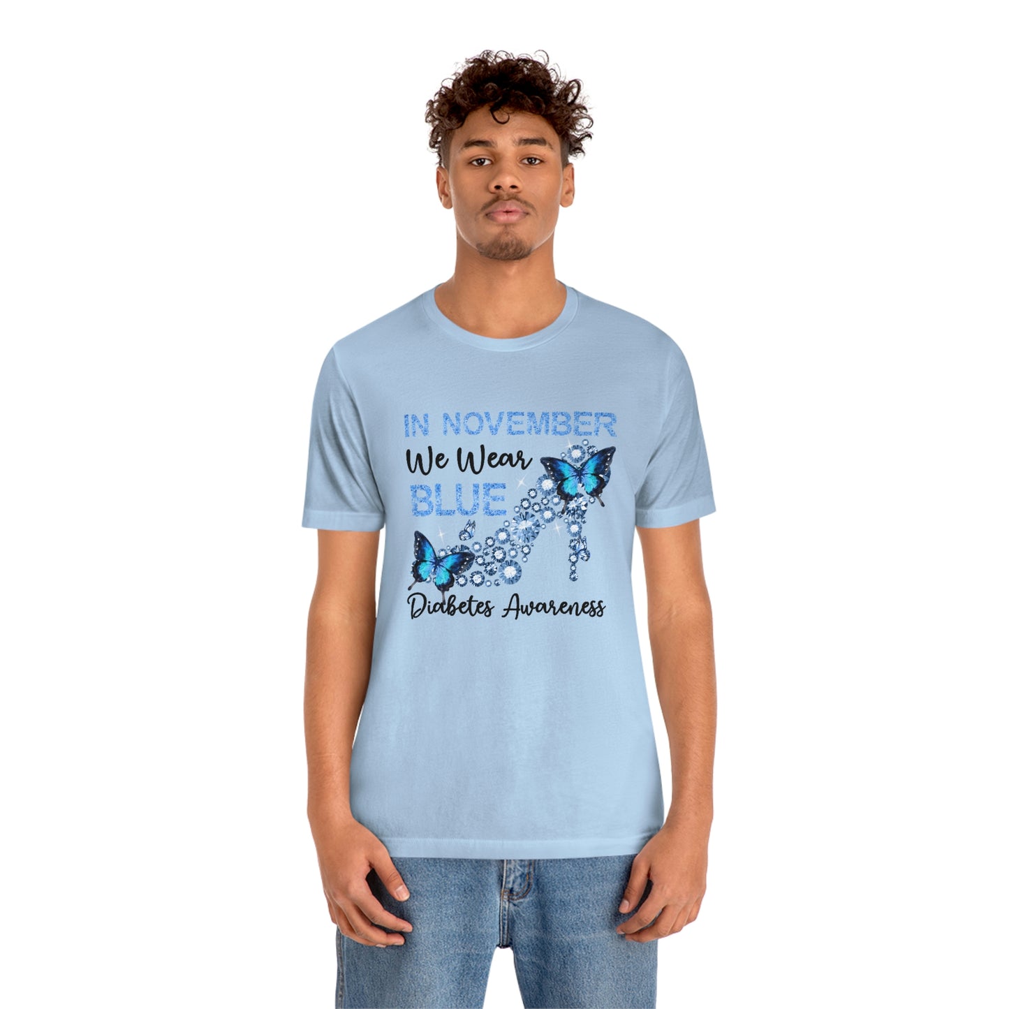 In November We Wear Blue Diabetes Awareness Print Unisex Jersey Short Sleeve Tee