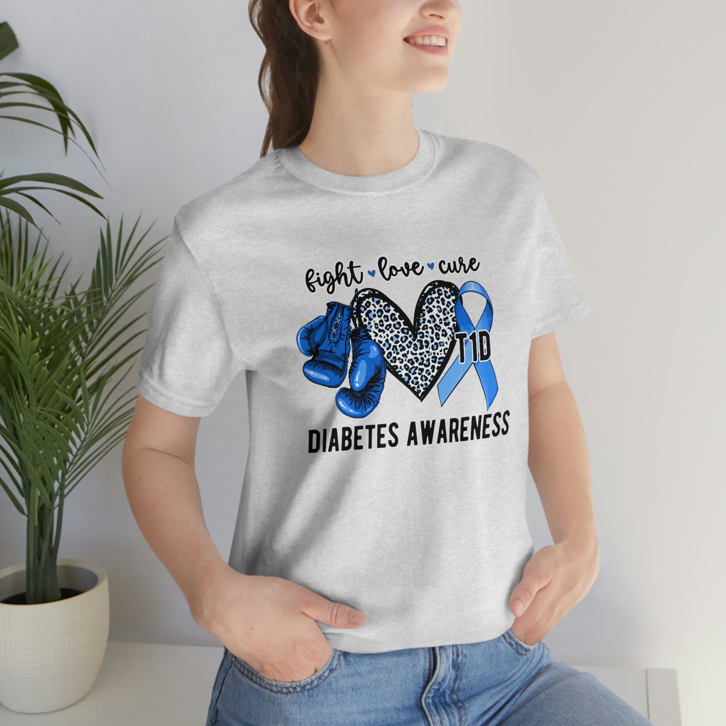 Fight Love Cure T1D Diabetes Awareness Print Unisex Jersey Short Sleeve Tee
