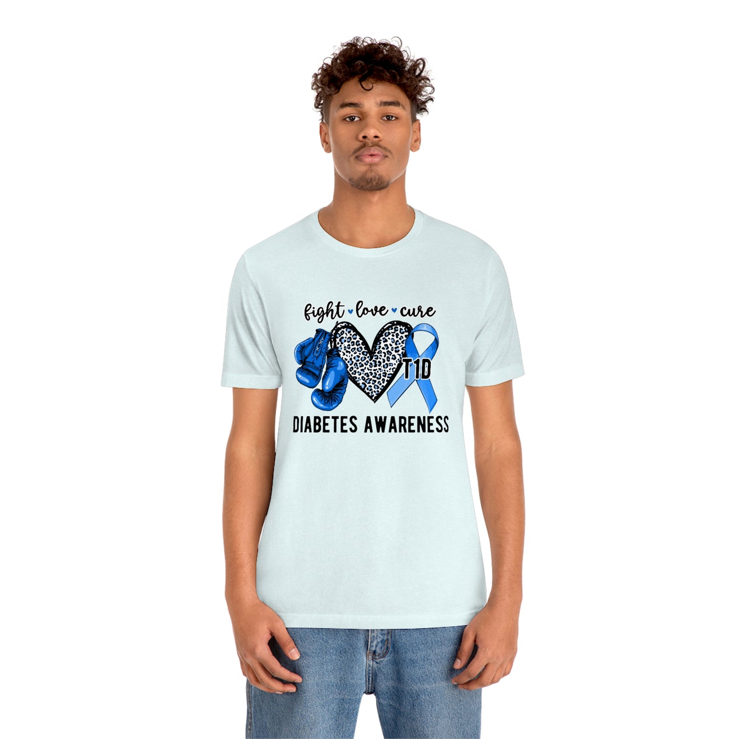 Fight Love Cure T1D Diabetes Awareness Print Unisex Jersey Short Sleeve Tee