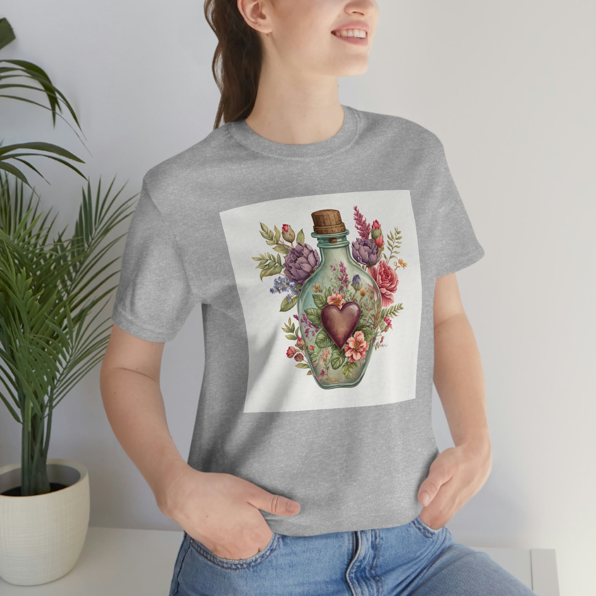 Vintage Bottle Floral Unisex Jersey Short Sleeve Tee