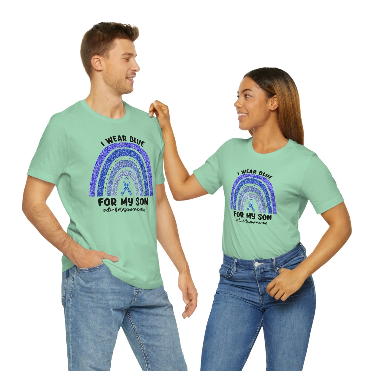 I Wear Blue For My Son Diabetes Awareness Print Unisex Jersey Short Sleeve Tee