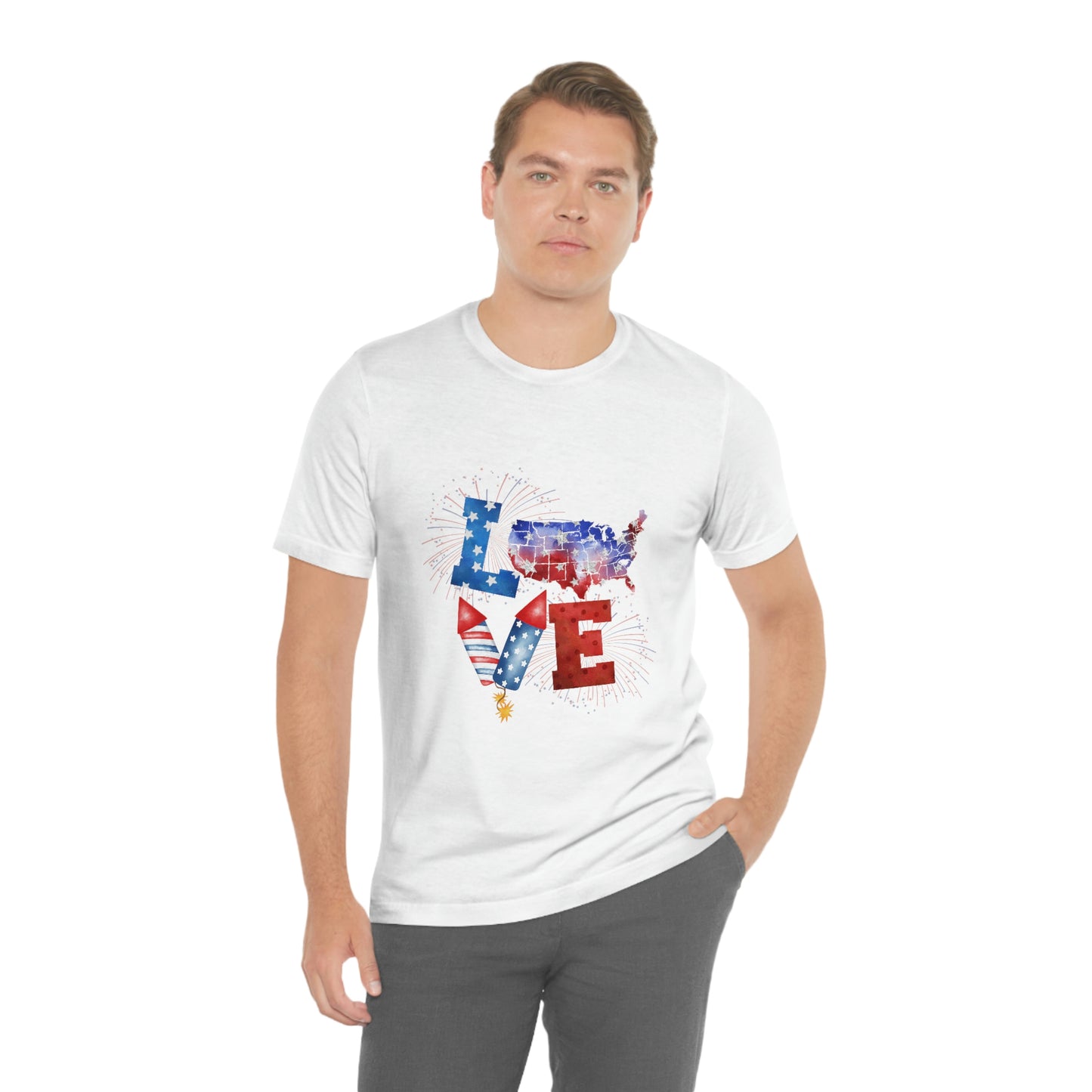 Love America Rockets 4th of July Unisex Jersey Short Sleeve Tee